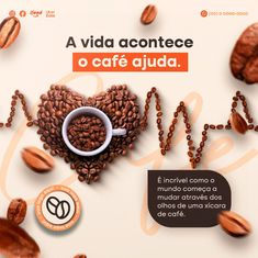 a coffee ad with the words love spelled in spanish and surrounded by roasted coffee beans