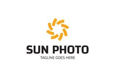 the sun photo logo is shown in black and yellow colors, with an orange circle around it