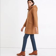 Madewell Lynnford Coat In Insuluxe Fabric Versatile And Totally Timeless, This Cold-Weather Coat Has A Deep Hood, An All-The-Way-Up Zipper And Loads Of Pockets (Including One Inside For Your Phone). Fyi, Our Signature Insuluxe Fabric Is A Best Seller For A Reason: Woven In Italy Of Traceable And Sustainable Nativa Certified Wool (Plus A Touch Of Cashmere), It's Superwarm And Naturally Water And Wind Resistant. Regular Fit. Body Length: 35". Full-Length Sleeves. 68% Nativa Certified Traceable And Madewell Coat, Madewell Style, Duffel Coat, Madewell Jacket, Cute Coats, Cocoon Coat, Classic Coats, Style Winter, Women's Jackets