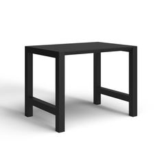 a black table on a white background with no one around it and the legs visible