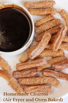 Homemade Chirros No Fry Churros, Gluten Free Churros Air Fryer, Churros Recipe Oven Baked, Almond Flour Churros Recipe, Homemade Churros Recipe Air Fryer, Churro Air Fryer Recipe, Churros Recipe No Eggs, Oven Baked Churros, Easy Air Fryer Churros