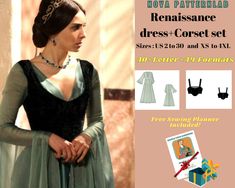 Renaissance victorian fantasy cosplay dress pattern  Long Sleeve Maxi Flare Skirt Dress + Corset Top Set, available as an instant download (pdf) sewing pattern bundle with a range of size options, including plus sizes ⭐US Sizes: 2, 4, 6, 8, 10, 12, 14, 16, 18, 20, 22, 24, 26, 28, 30 ⭐Standard Sizes: XS, S, M, L, XL, 2XL, 3XL, 4XL ⭐These patterns are suitable for A4, A0, and US Letter size papers. ⭐Once your payment is processed, you will automatically receive download links for the pattern files Elvish Dress, Dress And Corset, Celtic Dress, Dress Medieval, Medieval Cosplay, Ren Faire Costume, Flared Skirt Dress, Corset Pattern, Medieval Costume