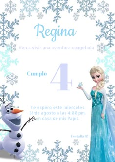 a frozen princess birthday party with snowflakes on the side and a cartoon character in blue