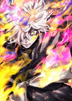 an anime character with white hair and yellow eyes