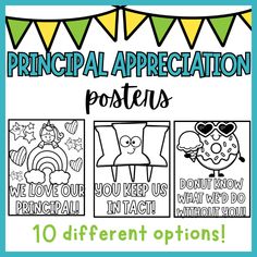 a poster with the words principals appreciation written on it and an image of two cartoon characters