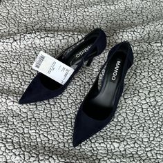 Mango Navy Heels Absolutely New Size 9 Comes With A Box Mango Heels, Mango Shoes, Navy Heels, Jeweled Heels, Gold High Heels, Leopard Print Heels, Square Toe Sandals, Genuine Leather Sandals, Stiletto Shoes