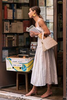 Fashion blogger The Style Bungalow wearing a white stripe sleeveless midi dress, metallic block heel sandals and a straw bag. Summer outfit, vacation outfit, casual outfit, beach outfit, summer style, summer vacation outfit, summer fashion trends 2019, comfy outfit, travel outfit, #fashion2019 #summerstyle #vacationstyle #casualstyle #summertrends2019 The Style Bungalow, Style Bungalow, Push Up Lingerie, Summer Vacation Outfits, Paris Mode, Tank Top Outfits, Vacation Outfit, Bag Summer, Fashion Blogger Style