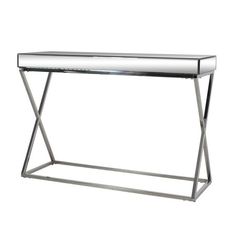 a chrome and glass console table