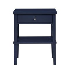 a blue nightstand table with one drawer open