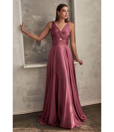 Mauve Rose Satin Ruched Knotted Keyhole Evening Gown - Unique Vintage - Womens, DRESSES, PROM AND SPECIAL OCCASION Mauve Rose Bridesmaid Dress, Mauve Dress Formal, Mid Size Prom Dress, Dusty Rose Bridesmaid Dresses Long, Old Rose Gown, Mauve Gown, Mauve Bridesmaid Dresses, Rose Colored Dress, Mauve Bridesmaid