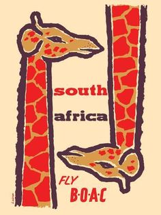 a giraffe with the words south africa fly boa - ac on it