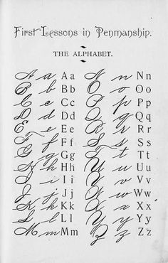 the first lessons in penmanship, written with cursive writing and calligraphy