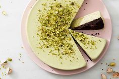 A light pistachio cream pie in a chocolate crust.