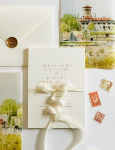 wedding stationery with stamps and envelopes