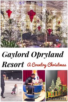 a collage of photos with the words gaylord oprylland resort, a country christmas