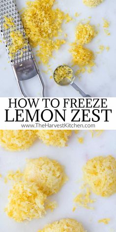 how to freeze lemon zest on a cutting board with the title text overlay