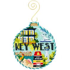 Travel Round - Key West with Stitch Guide Painted Canvas Kirk & Bradley Elizabeth Bradley, Leopard Pillows, Travel Canvas, Needlepoint Ornaments, Stitch Guide, Past And Future, Needlepoint Christmas, Needlepoint Stitches, 5 Gifts