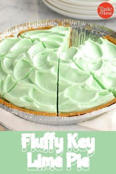 there is a pie with green frosting on it