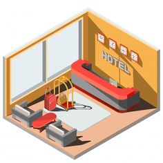 the interior of a hotel with furniture and accessories - miscellaneous objects / objects 3d renderings