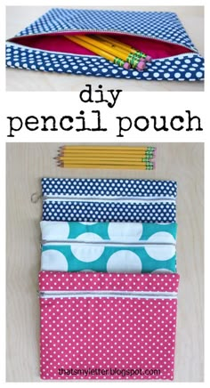 a pencil pouch is shown with the words diy pencil pouch on it and an image of