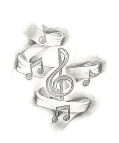 a drawing of musical notes and trebles