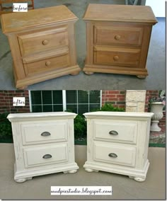 the before and after photos show how to paint furniture with chalk paint or waxing