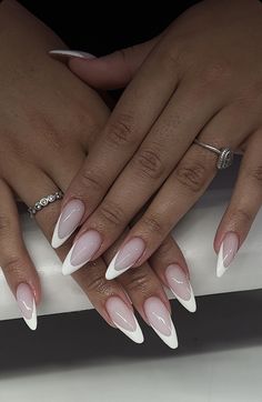 Prom French Nails Almond, College Nails Ideas Almond, French Nails On Almond Shape, Plain White French Tip Nails Almond, Almond White French Tip With Design, Soft White French Tip Nails Almond, White On White French Almond Nails, Birthday Nail Inspo Almond, Almond Nails Sparkle