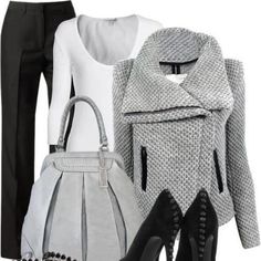 Grey Scale, Tweed Coat, Workwear Fashion, Inspiration Mode, Work Attire, Mode Inspiration, Work Fashion