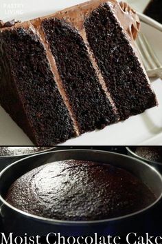 two pictures side by side one has chocolate cake and the other has frosting on it