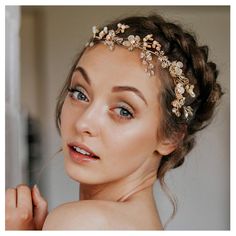 0 Gold Wedding Headband, Headband For Bride, Floral Bridal Hair Accessories, Autumn Hair Accessories, Bridal Floral Headpiece, Headpiece Accessories, Wedding Hair Head Piece, Rhinestone Headpiece, Bride Floral