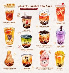 a poster with different types of bubble tea