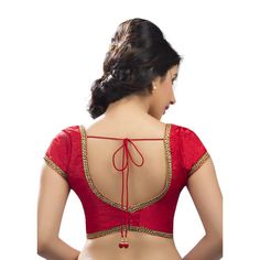 Designer Indian Traditional Red Sweetheart-Neck Saree Blouse Choli (CO-203-Red) This Readymade Piece is enhanced with Dangles and Patch border work and is crafted in Sweetheart Neck and Cap sleeves. This Blouse will compliment your Traditional or Fancy Silk Sarees and will bring out the best look. Pair it with Lehenga or Indo-Western Skirt for more stylish look. Features: This listing is for a Gorgeous, premium high quality, designer, fully stitched saree blouse. It features high quality workman Backless Blouse Designs, Back Neck Designs, Blouse Back, Backless Blouse, Designer Blouse Patterns