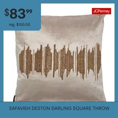 a white pillow with gold sequins on it and the words safavieh deston daring square throw