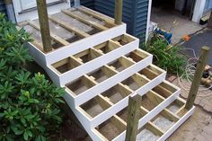 a set of steps made out of wooden boards