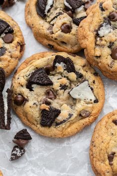 chocolate chip cookies with oreo chips on top