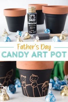 father's day candy art pot with chocolate candies in it and other decorations