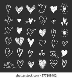 hand drawn hearts on black background