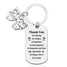 a keychain with the words, thank you for attending for guidance for information for recognition for being here and most important