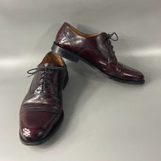 Church’s Leather Dress Shoes Burgundy Custom Grade Cap Toe Oxford Men Uk 19.5 M Shiny Burgundy Leather Upper Closed Round Toe Lace-Up Closure Slide-On Cream Leather Inner Sole Uk 9.5 (Us 10.5) (Bottom Shoe Length Measures From Toe To Heel Approx. 11.7'', Width 4'' Heel Height Approx. 0.85'' They Are Still In Good Pre-Owned Condition With Wear. Please See All The Posts For Details Ask Any Questions Before Purchasing. S14 Shiny Shoes, Leather Dress Shoes, Mens Oxfords, Derby Shoes, Leather Dress, Character Outfits, Loafer Shoes, Derby, Shoes Mens