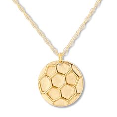 An iconic soccer ball suspends in the center of this chic 14K yellow gold necklace for her. The pendant suspends from a 16-inch rope chain that includes a 2-inch extender and secures with a spring ring clasp. Soccer Ball Necklace, Soccer Accessories, Jewelry Education, Jewelry Advice, 14k Yellow Gold Necklace, Jared The Galleria Of Jewelry, Necklace For Her, Yellow Gold Necklace, Ball Necklace