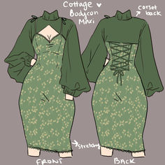 Cottagecore Shapewear Dress Design Green Cottage, Shapewear Dress, Fashion Inspiration Design, Drawing Clothes, Really Cute Outfits