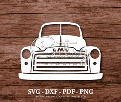 an old white truck with the words svg dxf - png on it