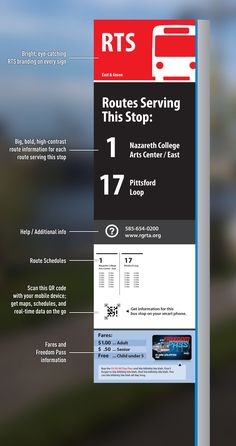 a bus stop sign with instructions on how to use the bus station information card for routes serving this stop