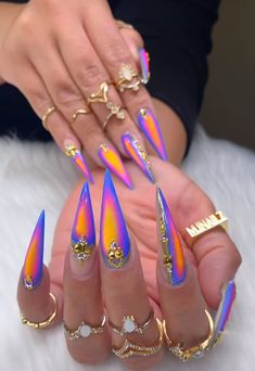 Nails Short Pointy, Neon Stiletto Nails Designs, Clear Glass Nail Designs, Bright Stiletto Nails, Illusion Nails, Stilleto Nails Long Designs, Jamaican Nail Designs, Virgo Nails Designs, Pointy Nail Designs