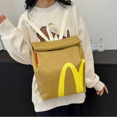 If You Are A Mcdonalds Here Is Your Backpack. New In Package. Super Spacious! Cheap Novelty Backpack For Everyday Use, Novelty Backpack For Everyday Use, Novelty School Backpack, Mcdonalds Backpack, Fun Yellow Backpack, Unique Backpacks, Stop Dreaming, Disney Stuff, Friend Birthday