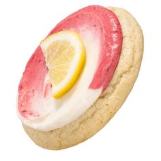 a close up of a cookie with a lemon slice on top