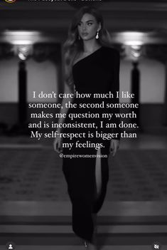 a woman in a black dress with the quote i don't care how much like someone