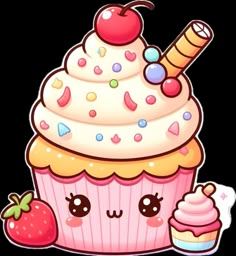 a cartoon cupcake with a cherry on top