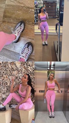 Kim K Gym Outfits, Kim Kardashian Workout Outfit, Kardashian Gym Outfits, Kim K Pink Outfit, Bubblegum Photoshoot, Kim Kardashian Sweats, Kim Kardashian In Pink, Kim Wearing Skims, Pink Leggings Outfit