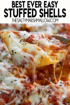 the best ever easy stuffed shells recipe is made with cheese and marinara sauces